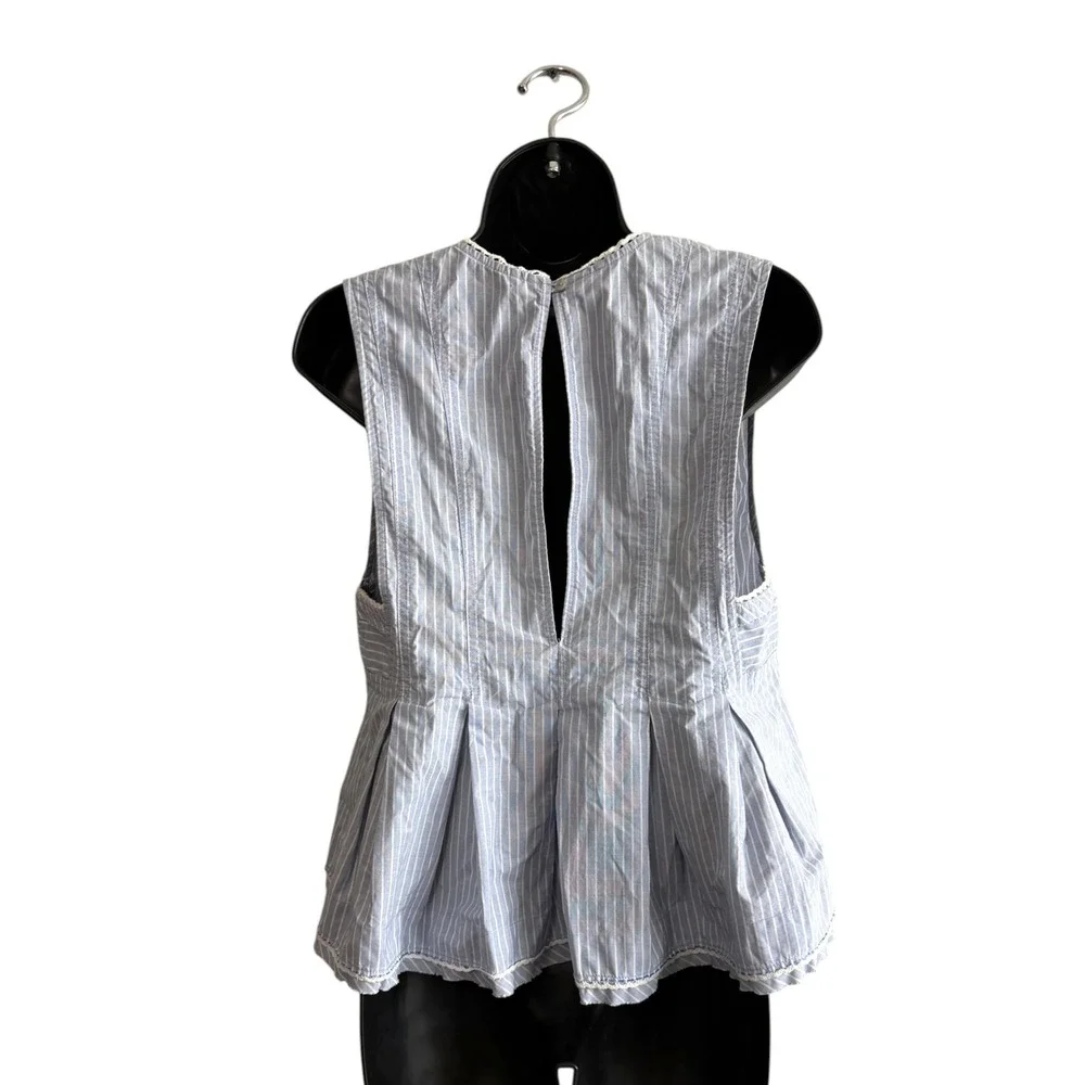 Free People Size Small Light Blue White Pinstripe Peplum Tank Top Coastal Preppy